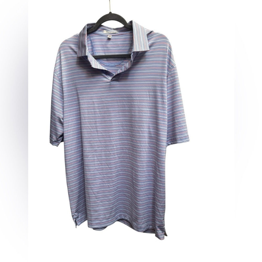 STRAIGHT DOWN Men’s Luxury Golf Polo Shirt SZ XXL Blue White Micro Stripe NWOT